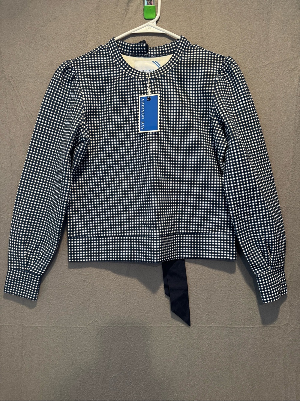 Addison Bay Navy and White Gingham Puff-Sleeve Pullover